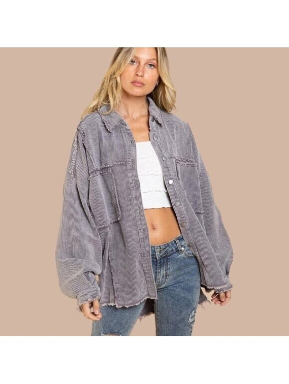POL gray corduroy oversized jacket shacket